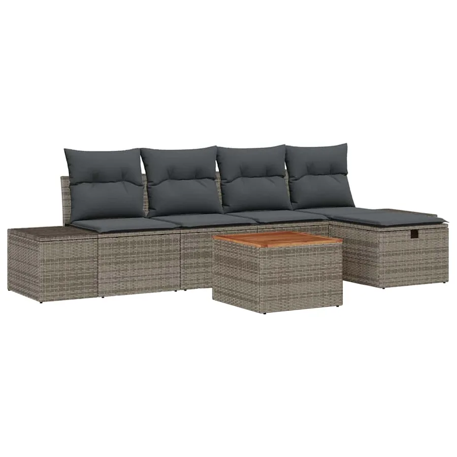 Ensemble de canapé de jardin avec coussin 6 pcs Gris polyrotin - 2