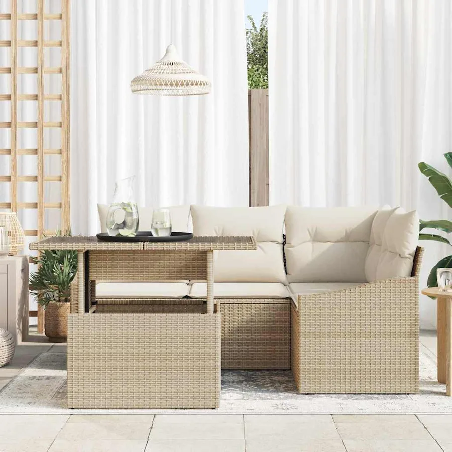 Ensemble de canapé de jardin avec coussin 5 pcs Beige et crème - 3