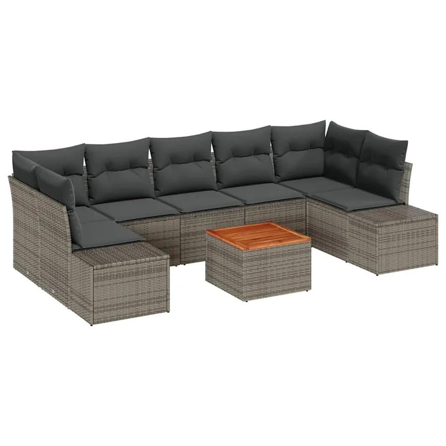 Ensemble de canapé de jardin avec coussin 8 pcs Gris polyrotin - 2
