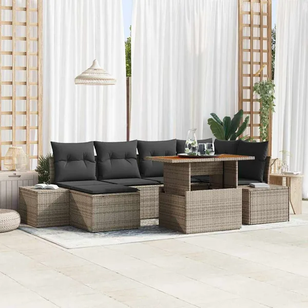 Ensemble de canapé de jardin 7 pcs Gris et marron