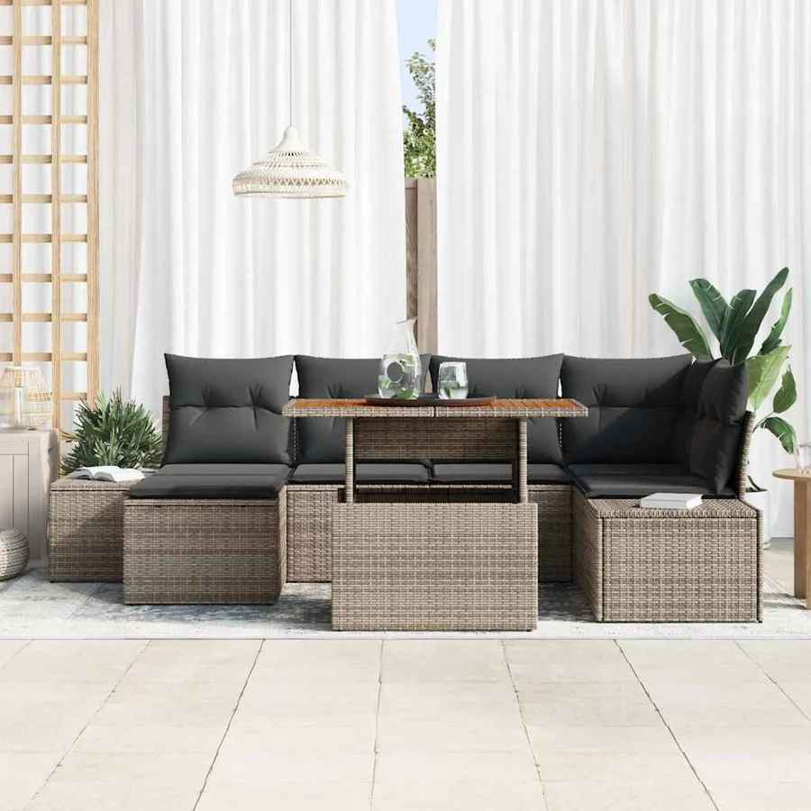 Ensemble de canapé de jardin 7 pcs Gris et marron - 3