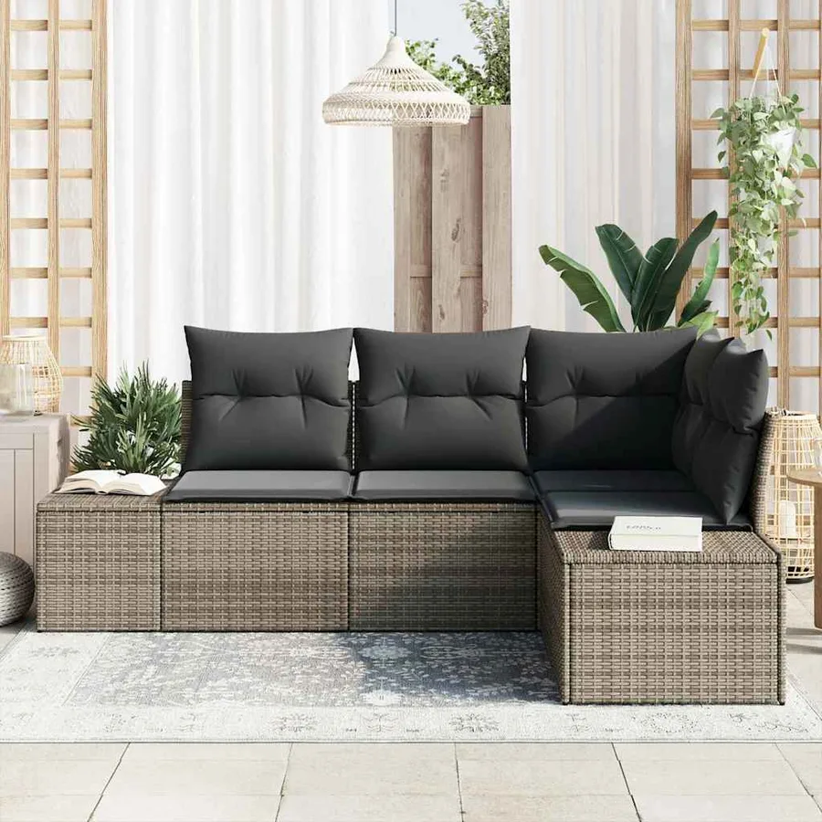 Ensemble de canapé de jardin 4 pcs Gris polyrotin - 3