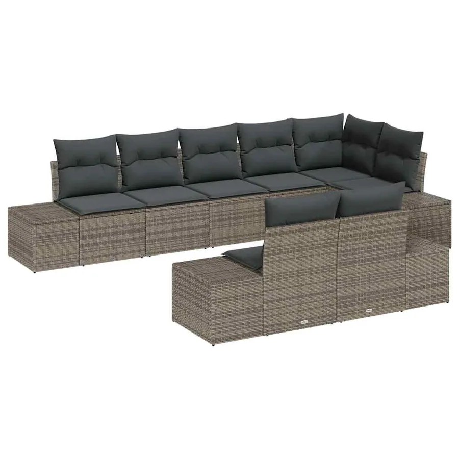 Ensemble de canapé de jardin avec coussin 8 pcs Gris polyrotin - 2