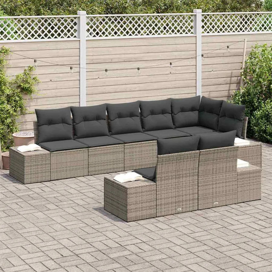 Ensemble de canapé de jardin avec coussin 8 pcs Gris polyrotin - 3