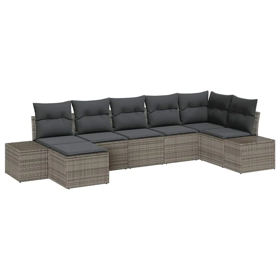Ensemble de canapé de jardin avec coussin 7 pcs Gris polyrotin - 2