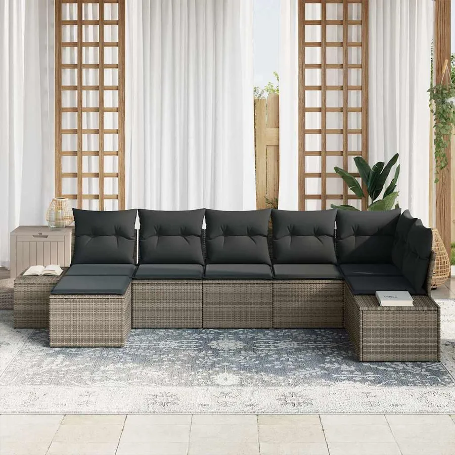 Ensemble de canapé de jardin avec coussin 7 pcs Gris polyrotin - 3