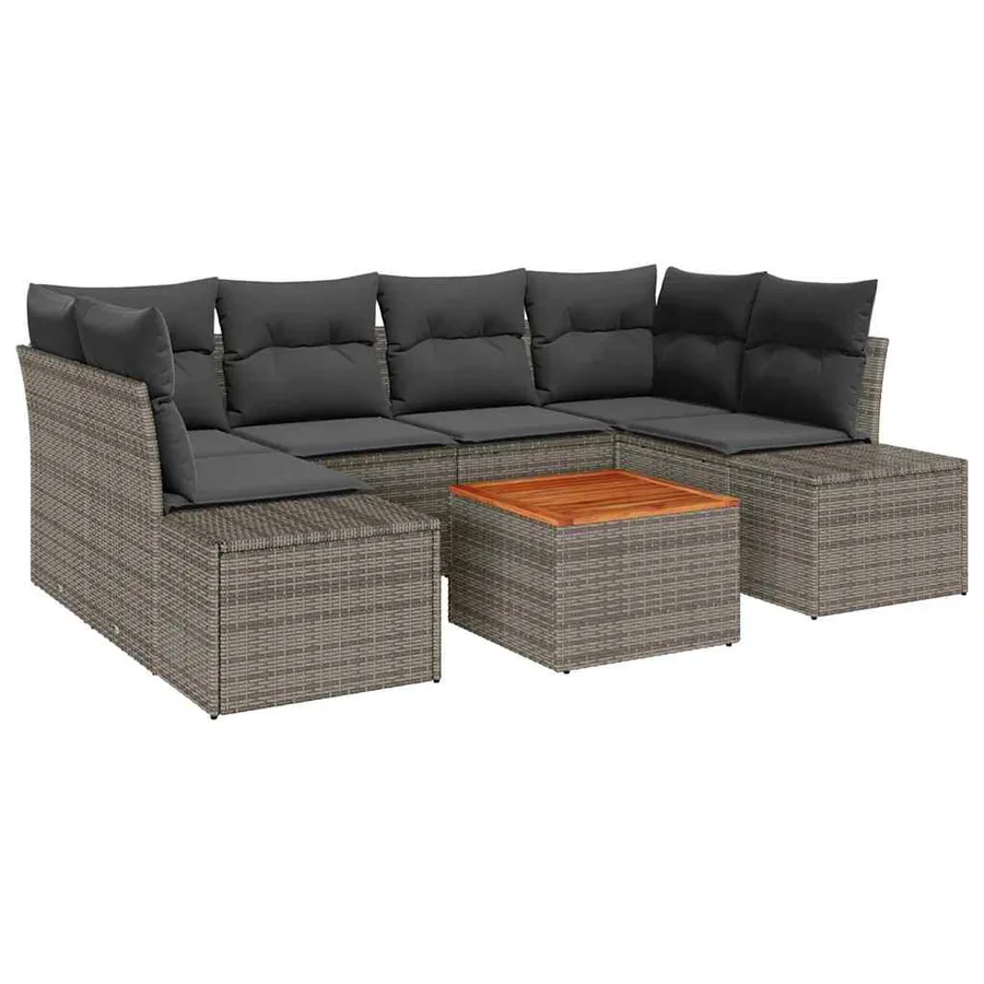 Ensemble de canapé de jardin avec coussin 7 pcs Gris polyrotin - 2