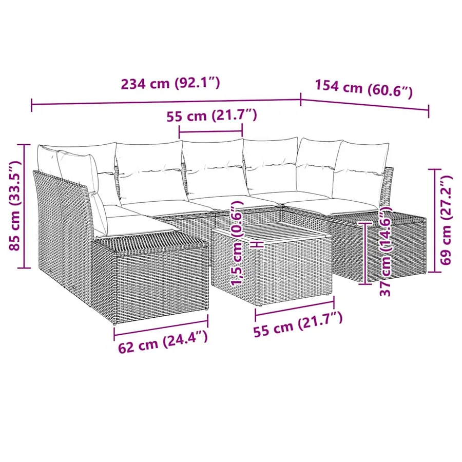 Ensemble de canapé de jardin avec coussin 7 pcs Gris polyrotin - 9