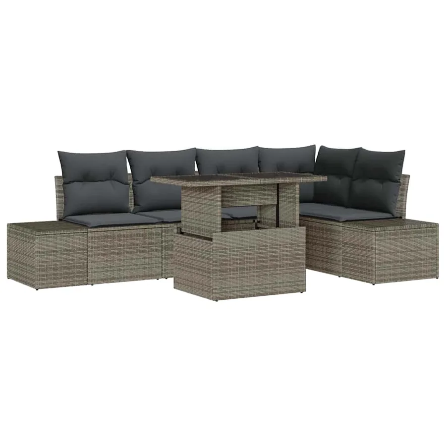 Ensemble de canapé de jardin avec coussin 6 pcs Gris Poly rotin - 2