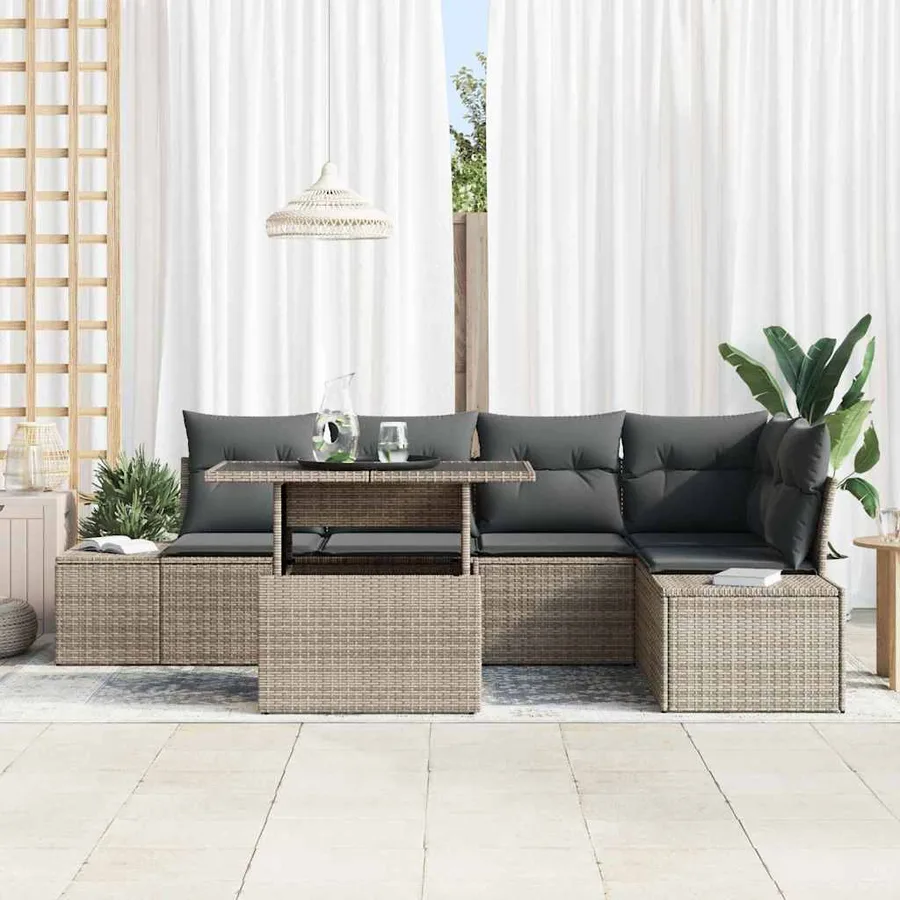 Ensemble de canapé de jardin avec coussin 6 pcs Gris Poly rotin - 3