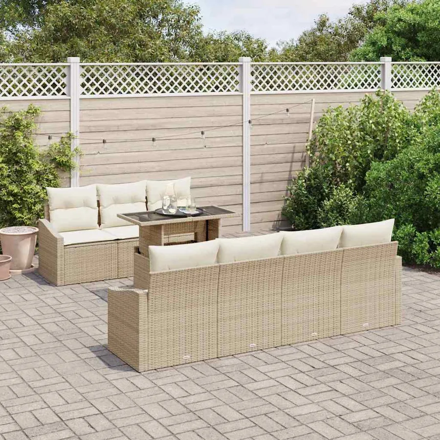 Ensemble de canapé de jardin avec coussin 8 pcs Beige polyrotin - 3