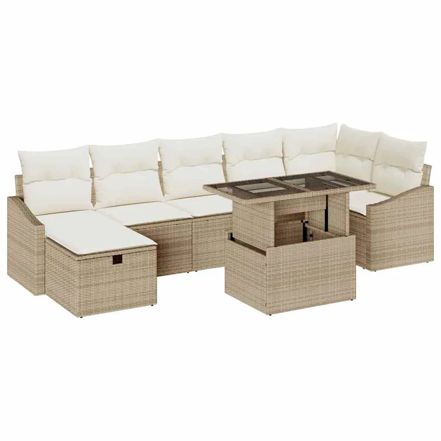 Ensemble de canapé de jardin 8 pcs Beige polyrotin - 2