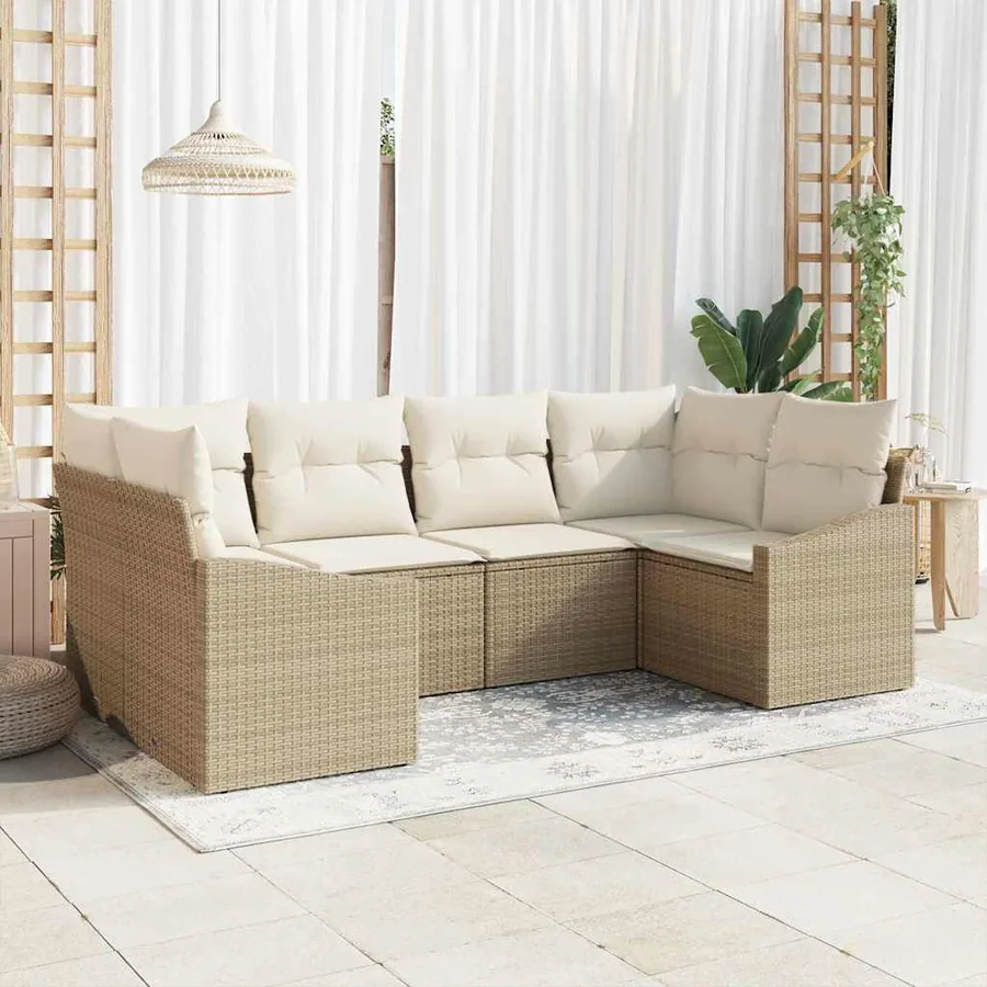 Ensemble de canapé de jardin 6 pcs Beige et crème polyrotin