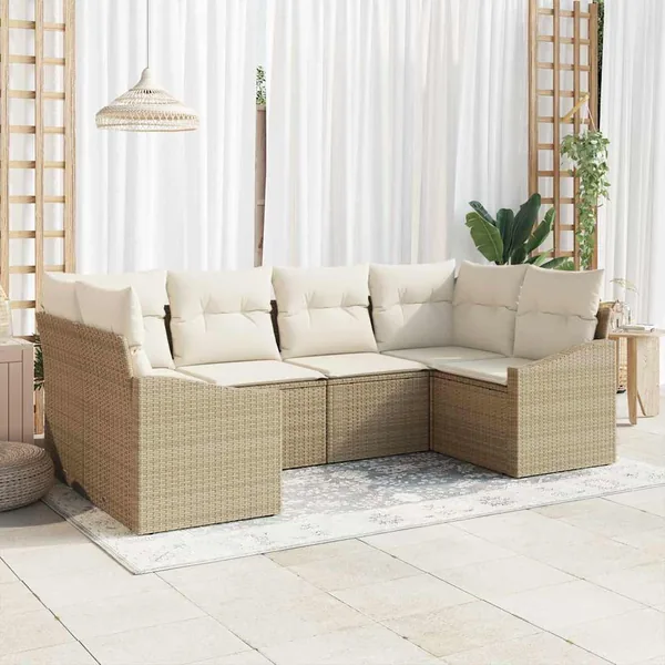 Ensemble de canapé de jardin 6 pcs Beige et crème polyrotin