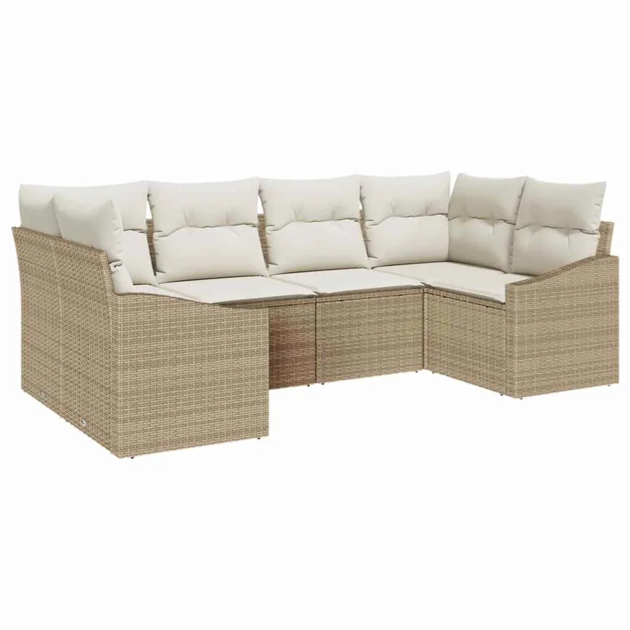 Ensemble de canapé de jardin 6 pcs Beige et crème polyrotin - 2
