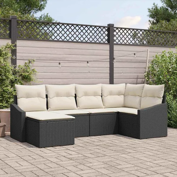 Ensemble de salle à manger pour jardin 6 pcs Noir et Crème