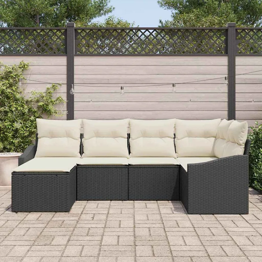 Ensemble de salle à manger pour jardin 6 pcs Noir et Crème - 3