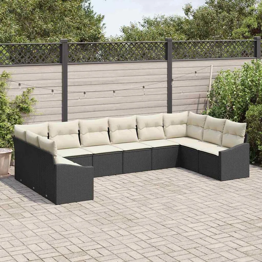Ensemble de canapé de jardin 10 pcs Noir et Crème polyrotin - 3