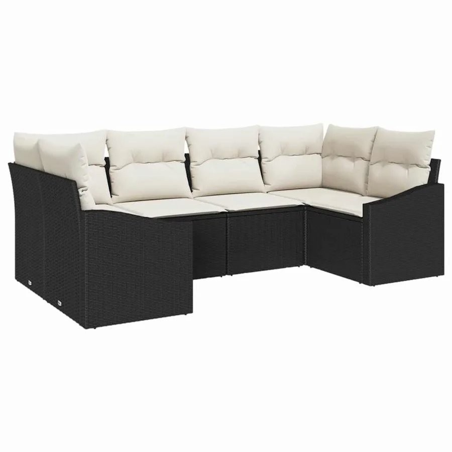 Ensemble de canapé de jardin 6 pcs Noir et Crème polyrotin - 2