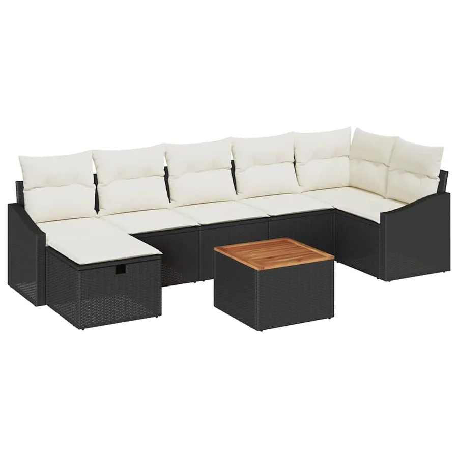 Ensemble de canapé de jardin avec coussin 8 pcs Noir Poly rotin - 2