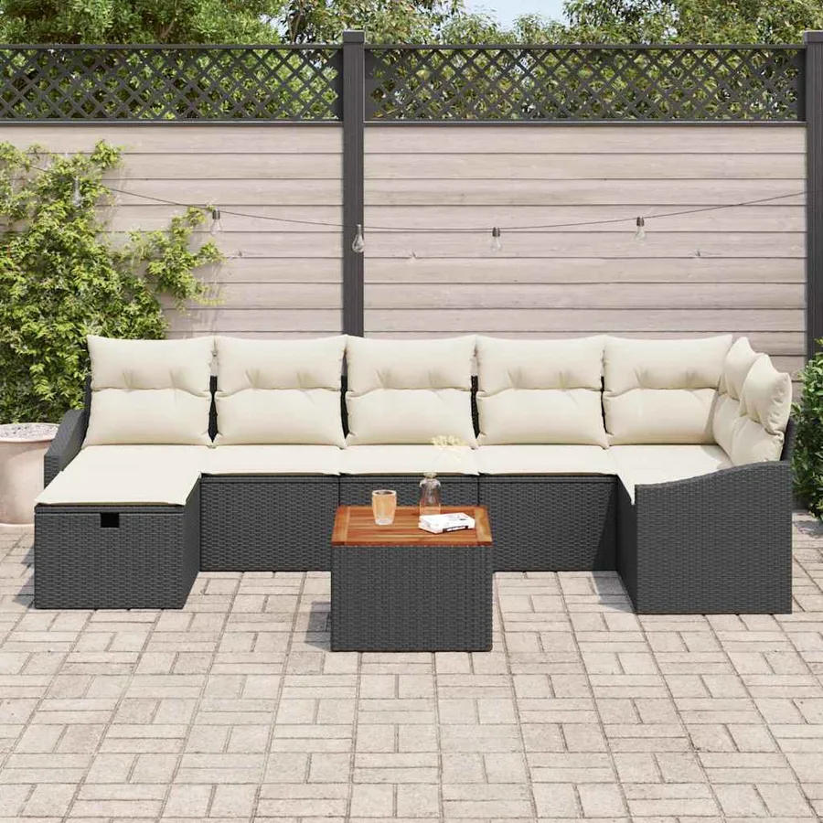 Ensemble de canapé de jardin avec coussin 8 pcs Noir Poly rotin - 3