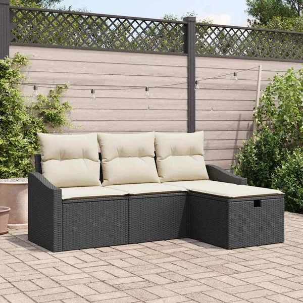 Ensemble de Canapés avec coussin 4 pcs polyrotin