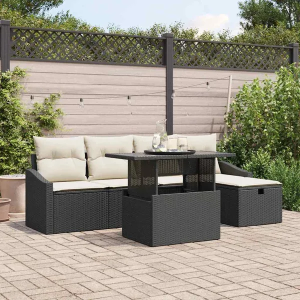 Ensemble de canapé de jardin avec coussin 6 pcs Noir polyrotin
