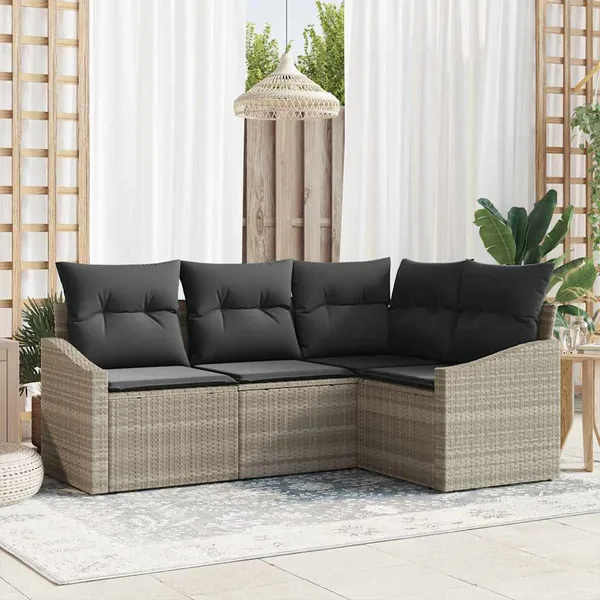 Ensemble de canapé de jardin 4 pcs Gris clair polyrotin