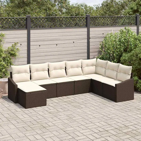 Ensemble de canapé de jardin 8 pcs Marron et Crème polyrotin