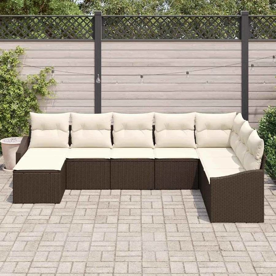 Ensemble de canapé de jardin 8 pcs Marron et Crème polyrotin - 3