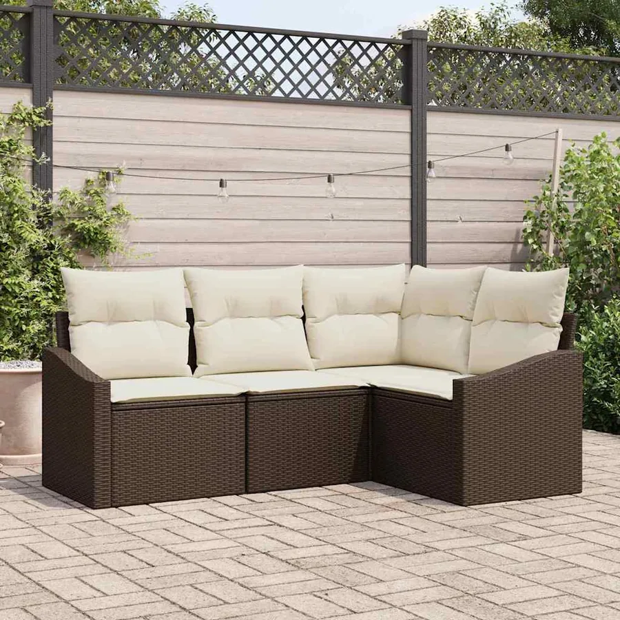 Ensemble de canapé de jardin 4 pcs Marron et blanc polyrotin