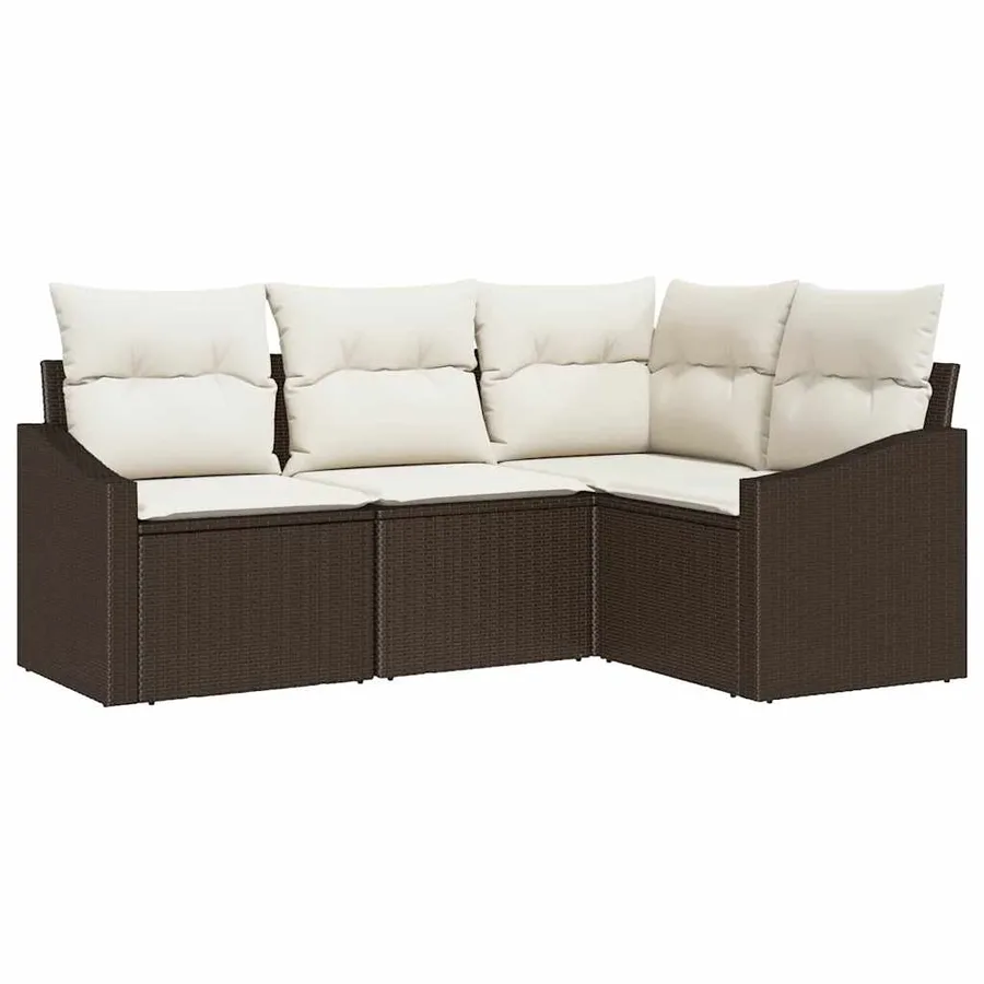 Ensemble de canapé de jardin 4 pcs Marron et blanc polyrotin - 2