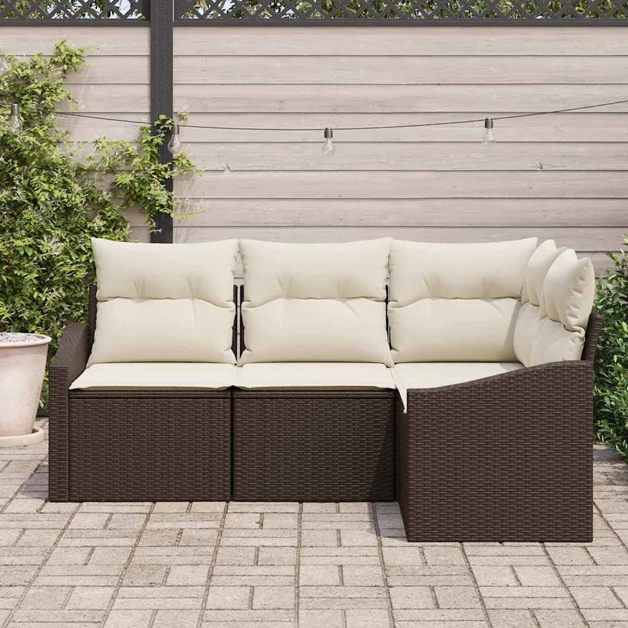 Ensemble de canapé de jardin 4 pcs Marron et blanc polyrotin - 3