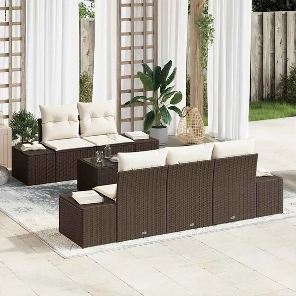 Ensemble de canapé de jardin avec coussin Marron polyrotin