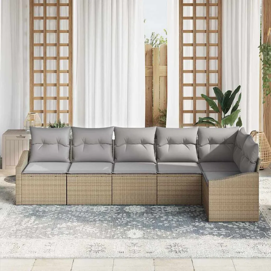 Ensemble de canapé de jardin 6 pcs Beige et Gris clair - 3