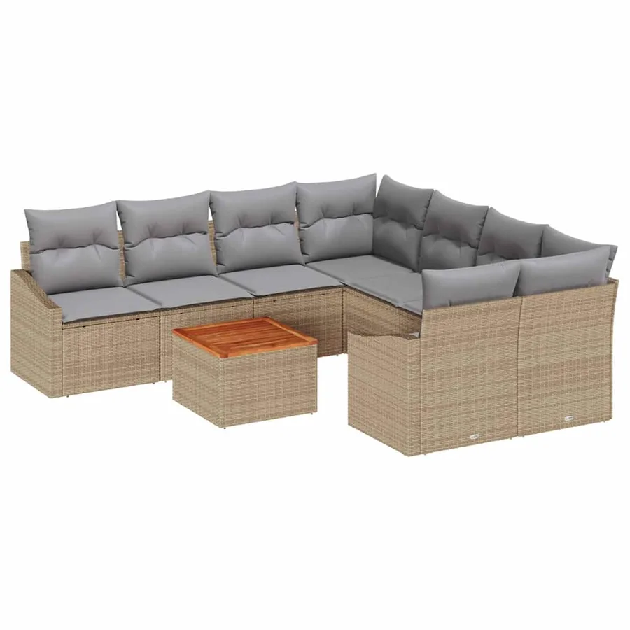Ensemble de canapé de jardin 9 pcs Beige et Gris clair - 2