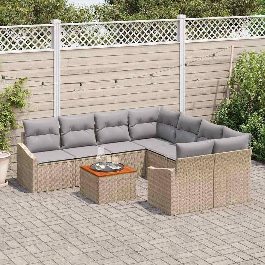Ensemble de canapé de jardin 9 pcs Beige et Gris clair - 3