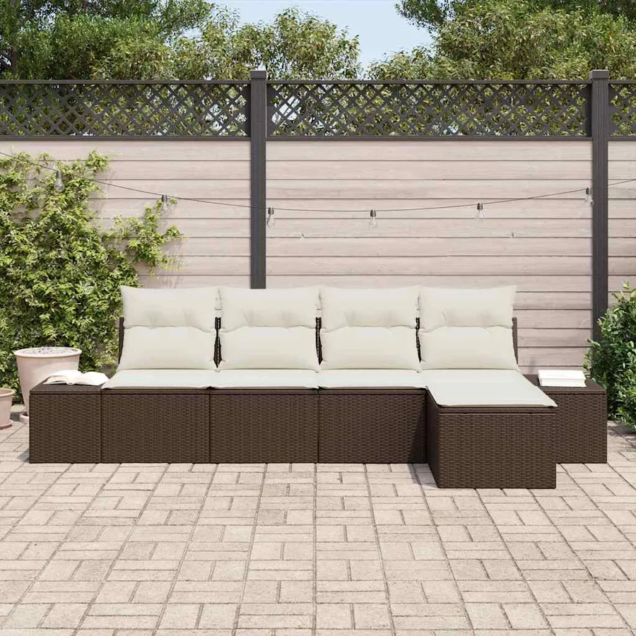Ensemble de canapé de jardin 5 pcs Marron polyrotin - 3