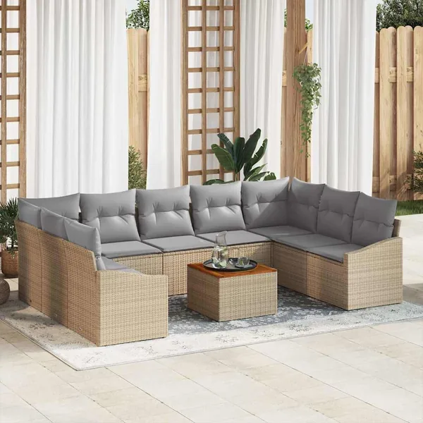 Ensemble de canapé de jardin 10 pcs Beige et Gris clair