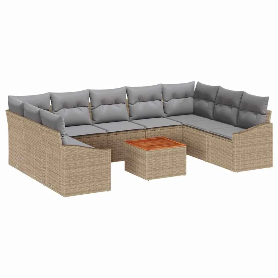 Ensemble de canapé de jardin 10 pcs Beige et Gris clair - 2