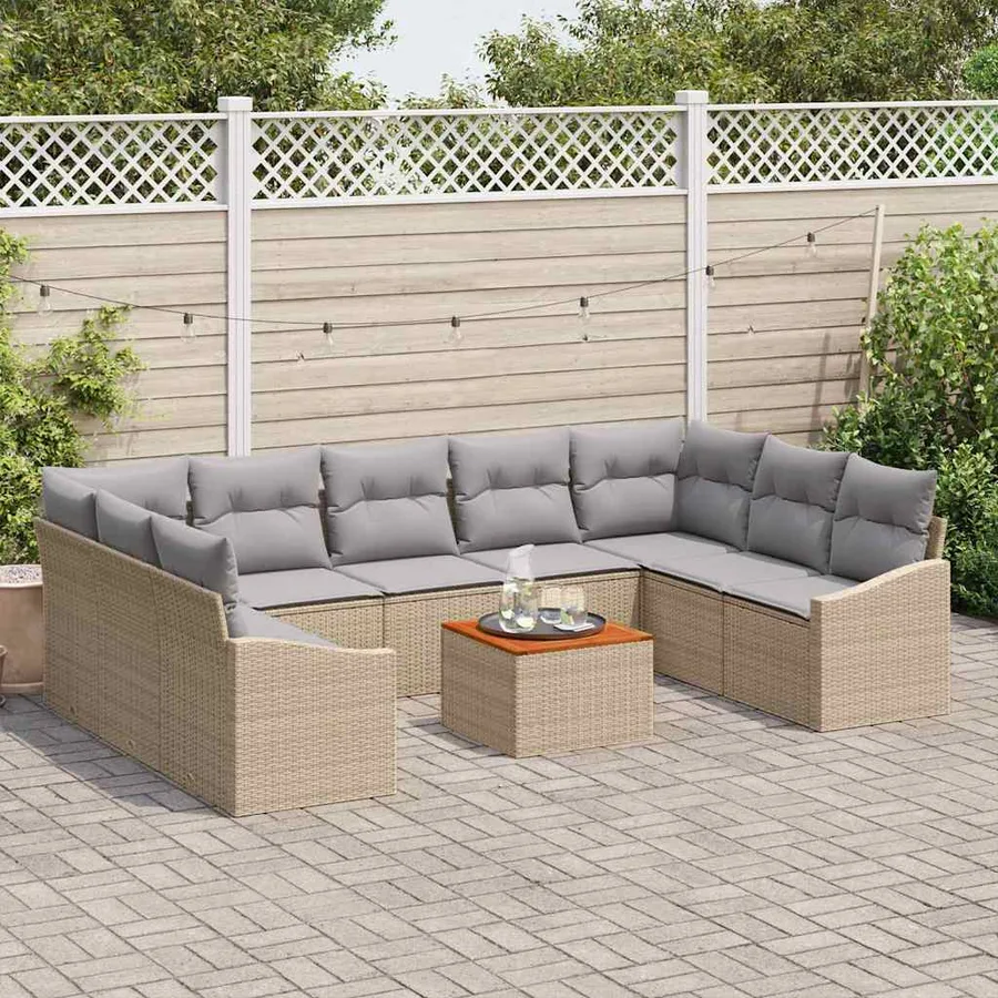 Ensemble de canapé de jardin 10 pcs Beige et Gris clair - 3