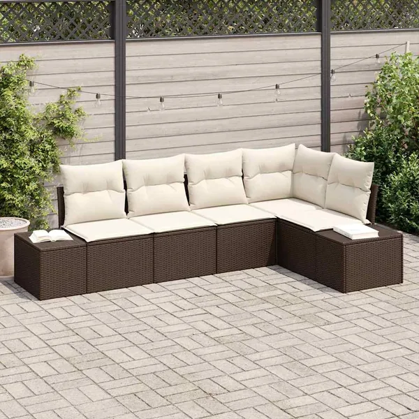 Ensemble de canapé de jardin 5 pcs Marron polyrotin