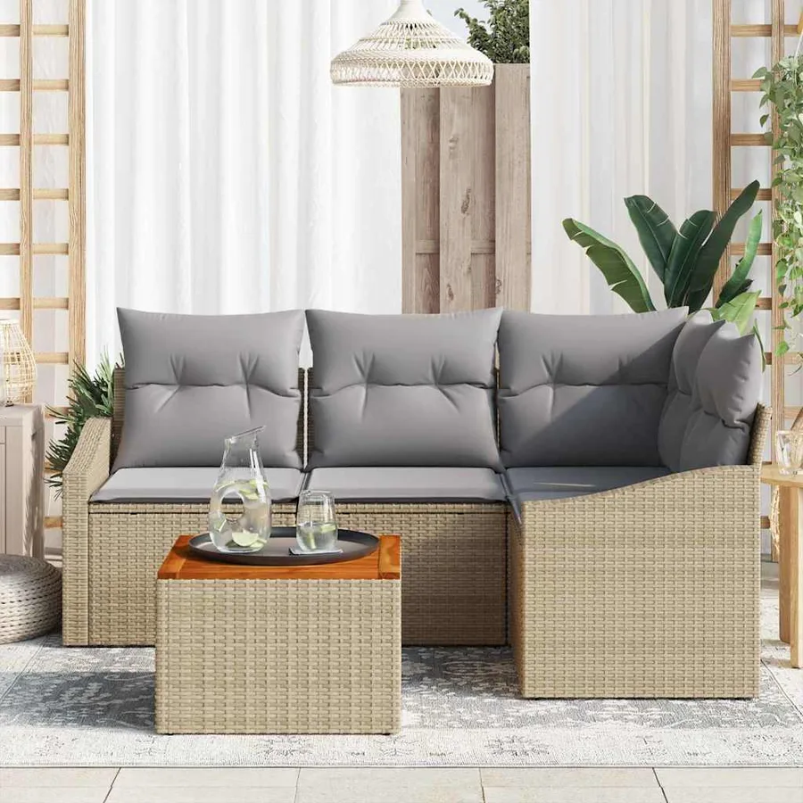 Ensemble de canapé de jardin 5 pcs Beige et Gris clair - 3