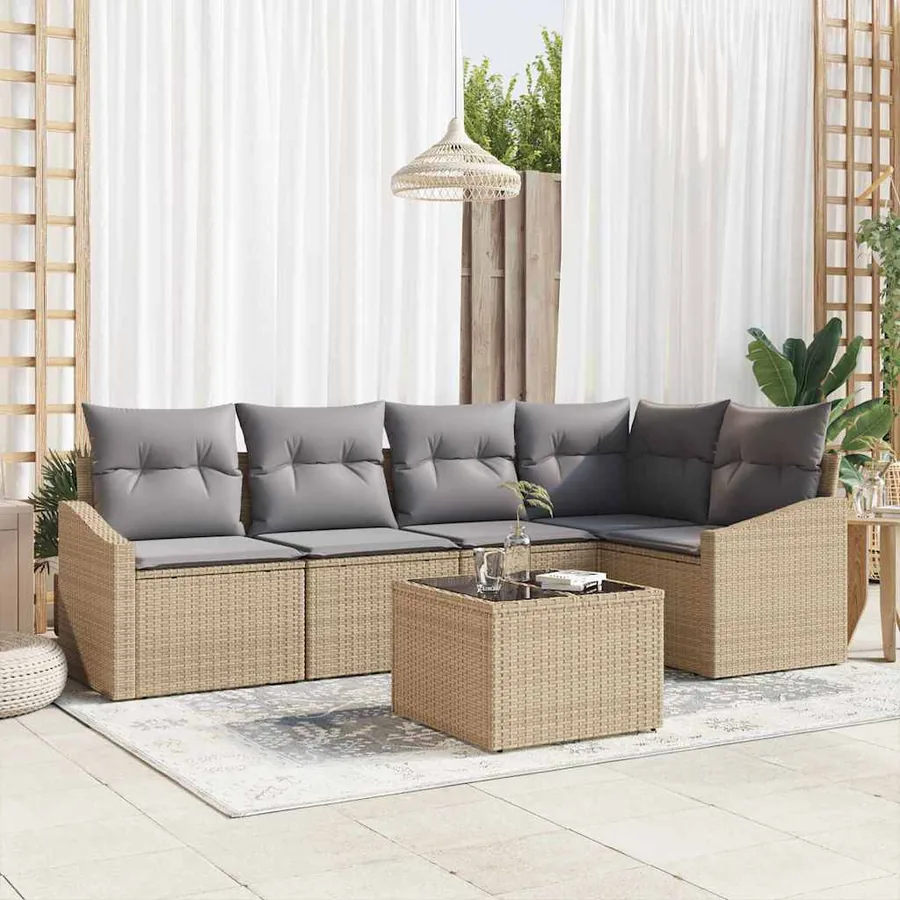 Ensemble de canapé de jardin 6 pcs Beige et Gris clair