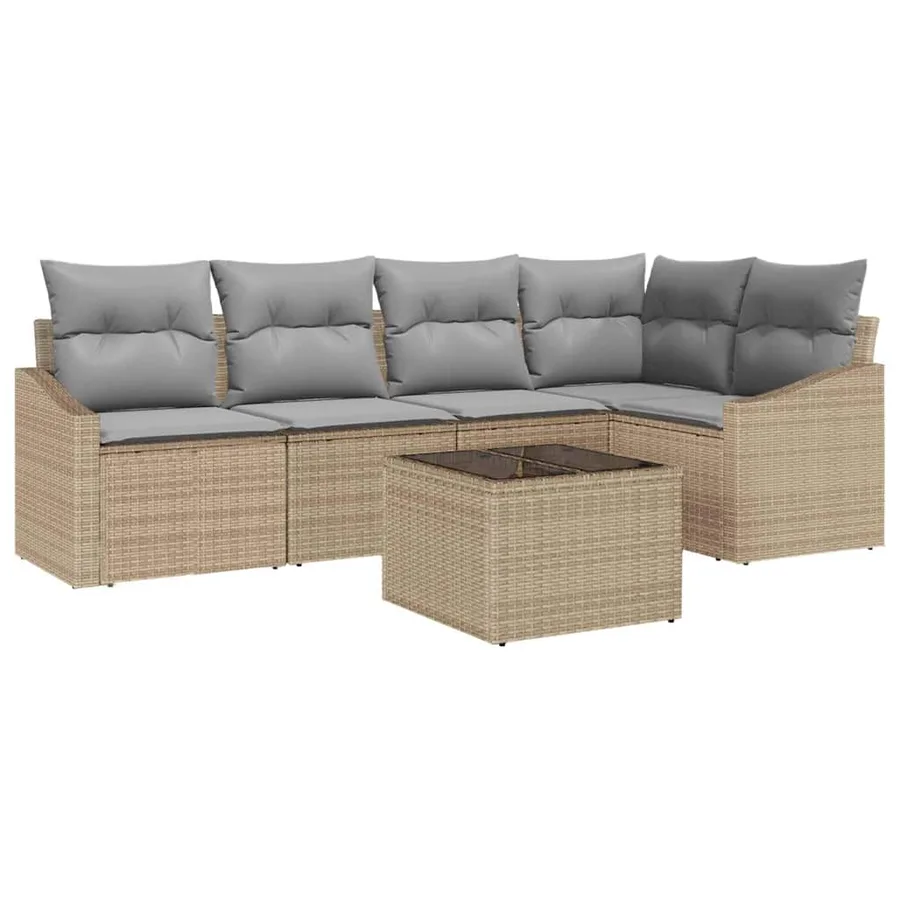 Ensemble de canapé de jardin 6 pcs Beige et Gris clair - 2
