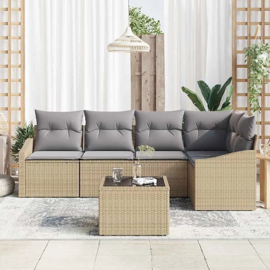 Ensemble de canapé de jardin 6 pcs Beige et Gris clair - 3