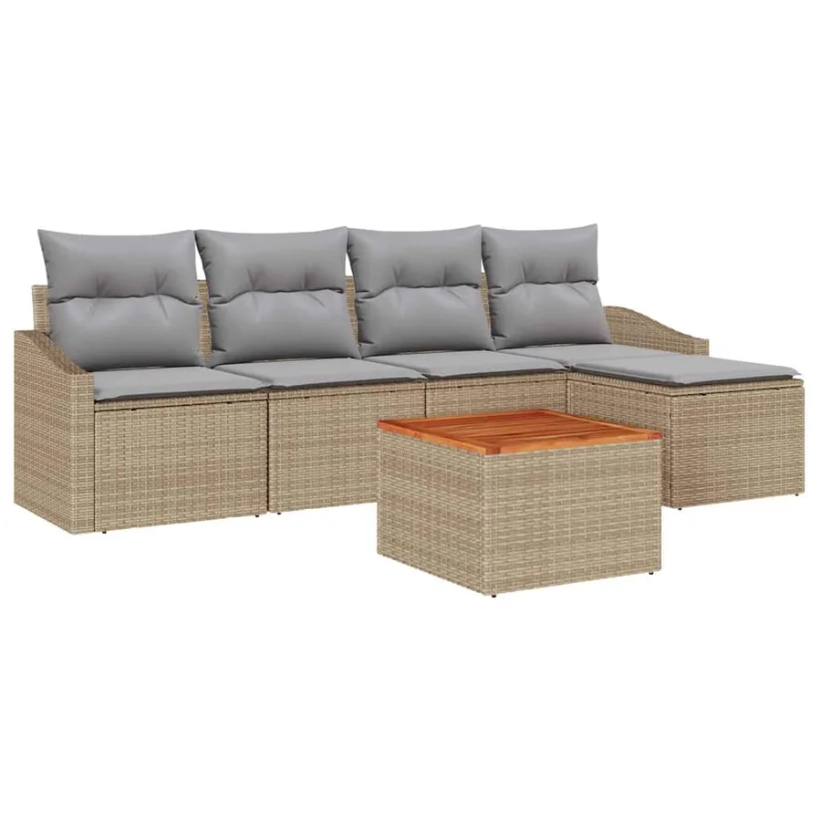 Ensemble de canapé de jardin 6 pcs Beige et Gris clair - 2