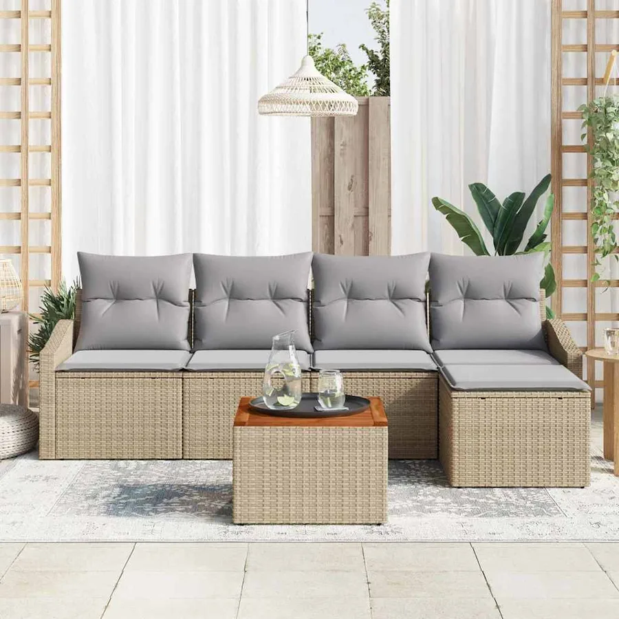 Ensemble de canapé de jardin 6 pcs Beige et Gris clair - 3