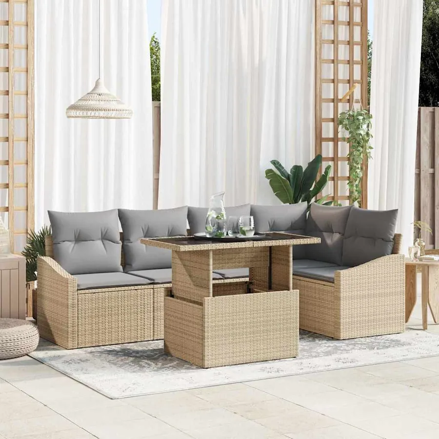 Ensemble de canapé de jardin Réglable 6 pcs Beige et Gris clair