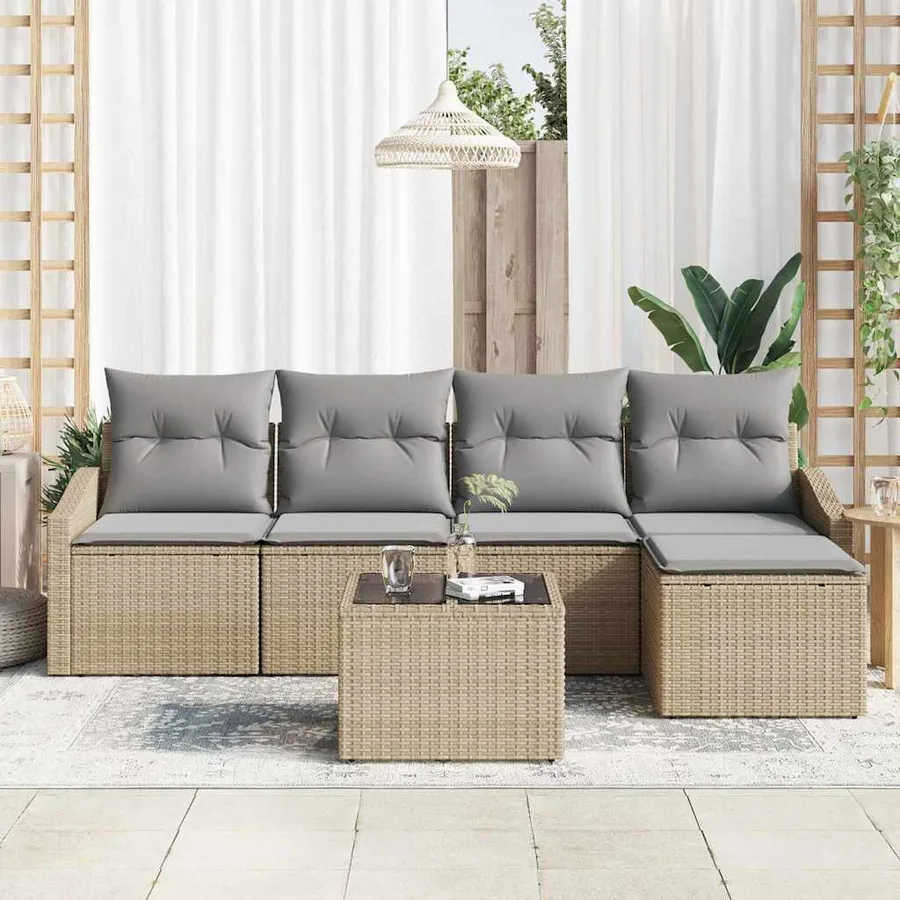 Ensemble de Canapés 6 pcs Beige et Gris clair polyrotin - 3